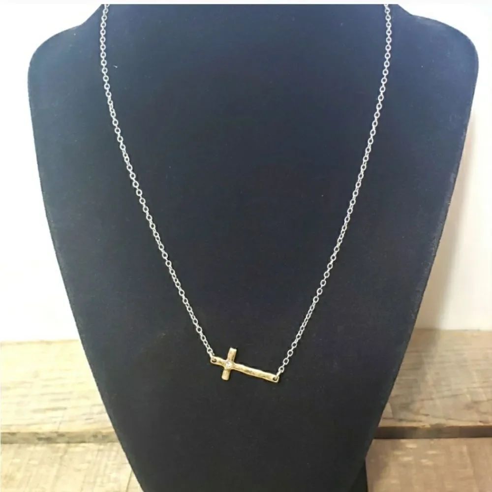 JK BY THIRTY-ONE Mixed Metals Crystal Embellished Cross Necklace